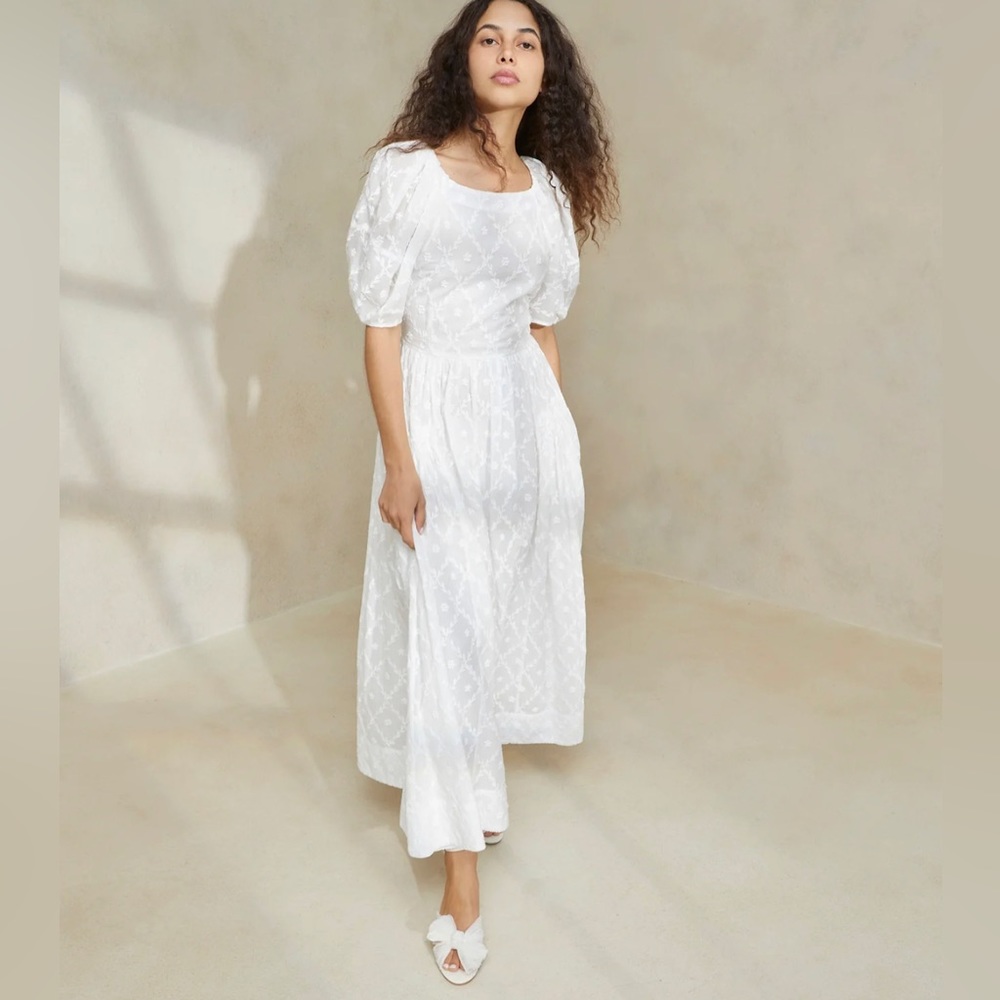 NWT LOEFFLER RANDALL Berthe White Puff Sleeve Dress